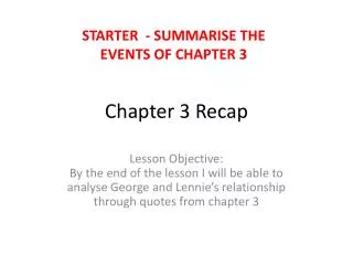 Chapter 3 Recap