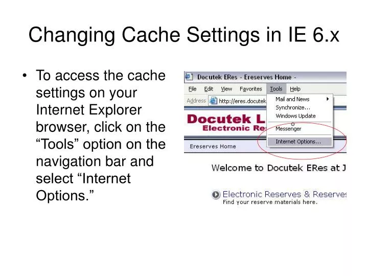 changing cache settings in ie 6 x