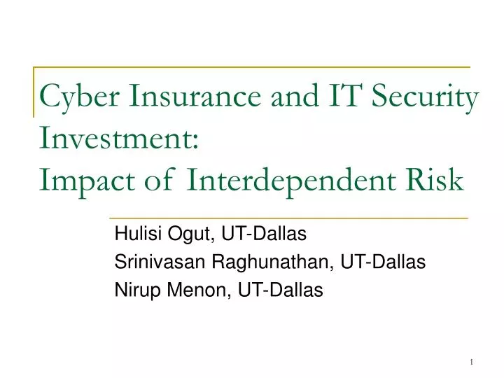 cyber insurance and it security investment impact of interdependent risk
