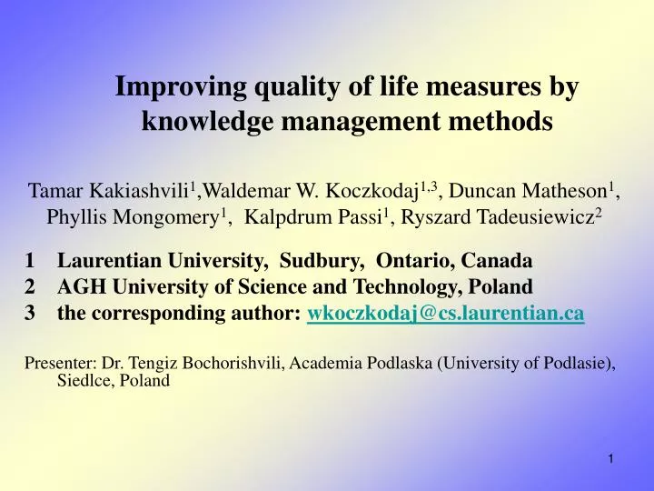 improving quality of life measures by knowledge management methods