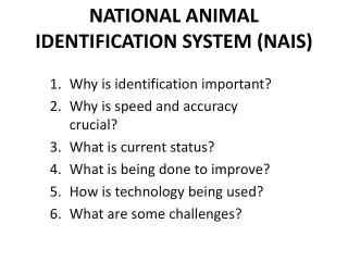 NATIONAL ANIMAL IDENTIFICATION SYSTEM (NAIS)