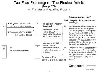 Tax-Free Exchanges: The Fischer Article (Text p. 677) #1 Transfer of Unqualified Property