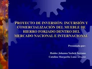 PROYECTO DE INVERSIÓN: INCURSIÓN Y COMERCIALIZACIÓN DEL MUEBLE DE HIERRO FORJADO DENTRO DEL MERCADO NACIONAL E INTERNACI