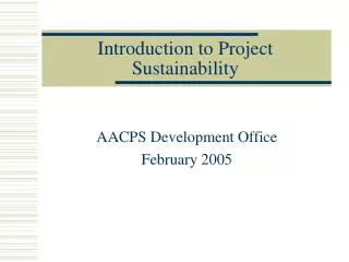 Introduction to Project Sustainability