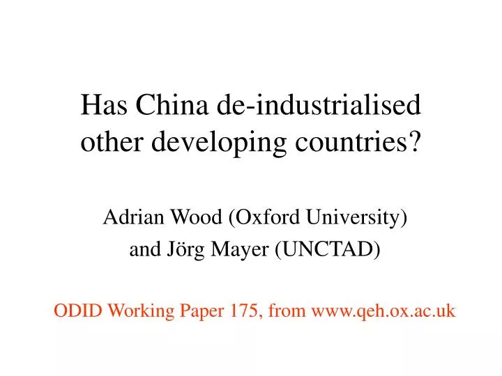 has china de industrialised other developing countries