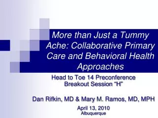 More than Just a Tummy Ache: Collaborative Primary Care and Behavioral Health Approaches