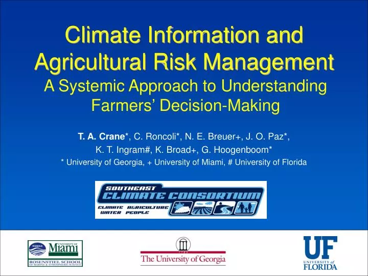climate information and agricultural risk management