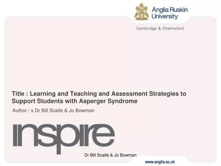 title learning and teaching and assessment strategies to support students with asperger syndrome
