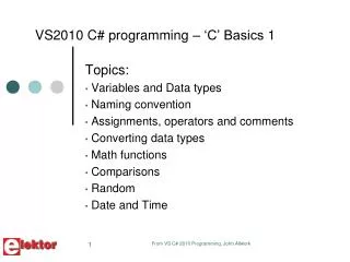VS2010 C# programming – ‘C’ Basics 1