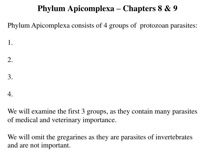 phylum apicomplexa chapters 8 9