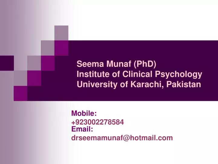 seema munaf phd institute of clinical psychology university of karachi pakistan