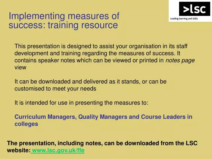 implementing measures of success training resource