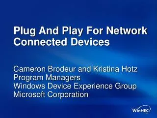 Plug And Play For Network Connected Devices