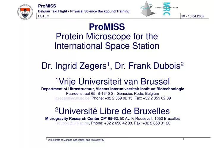 promiss protein microscope for the i nternational space station