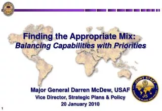 Finding the Appropriate Mix: Balancing Capabilities with Priorities Major General Darren McDew, USAF Vice Director, Stra