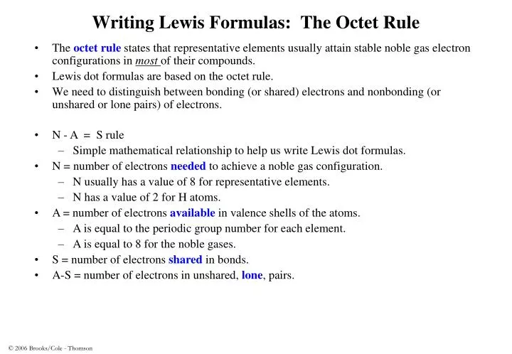 writing lewis formulas the octet rule