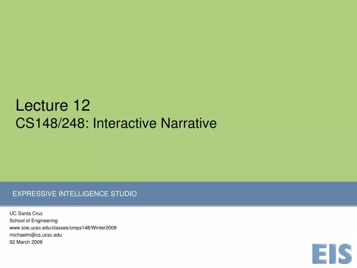 lecture 12 cs148 248 interactive narrative
