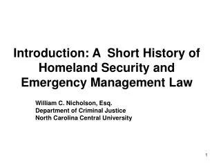 Introduction: A Short History of Homeland Security and Emergency Management Law