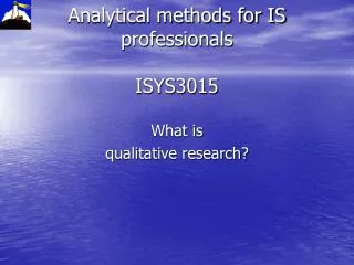 Analytical methods for IS professionals ISYS3015