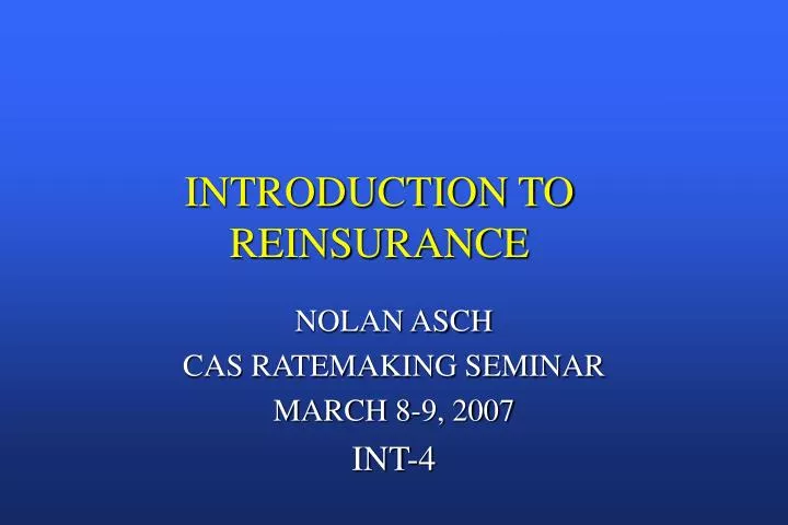 introduction to reinsurance