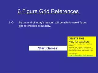 6 Figure Grid References L.O.	By the end of today’s lesson I will be able to use 6 figure 	grid references accurately.
