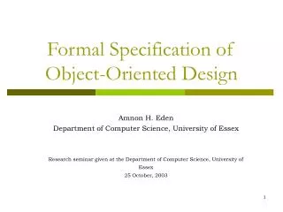Formal Specification of Object-Oriented Design