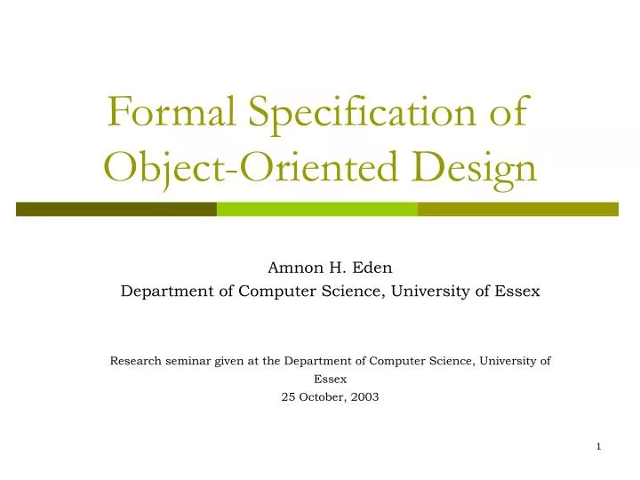 formal specification of object oriented design