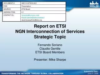 Report on ETSI NGN Interconnection of Services Strategic Topic