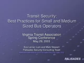 Transit Security: Best Practices for Small and Medium Sized Bus Operators