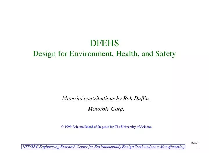 dfehs design for environment health and safety