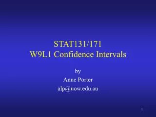 STAT131/171 W9L1 Confidence Intervals