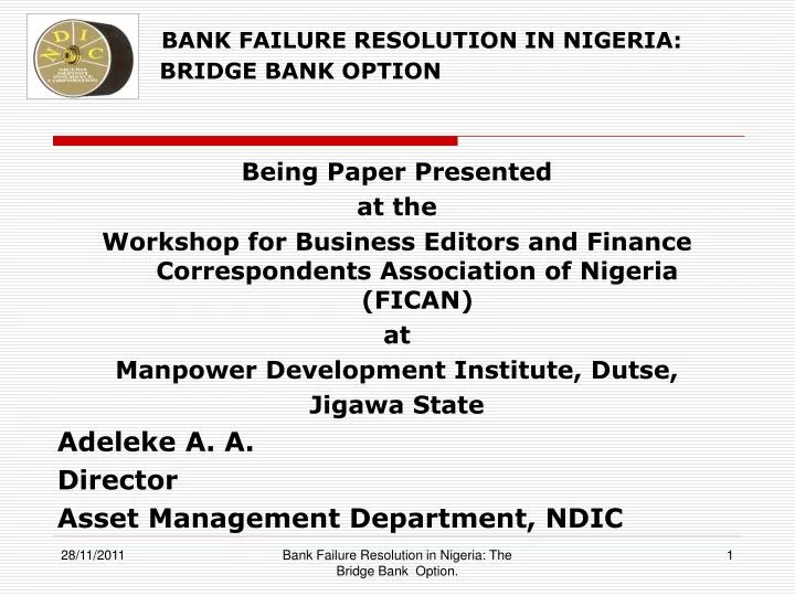 bank failure resolution in nigeria the bridge bank option