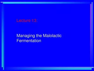 Lecture 13: Managing the Malolactic Fermentation