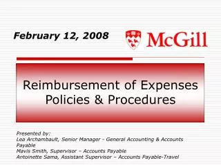 Reimbursement of Expenses Policies &amp; Procedures