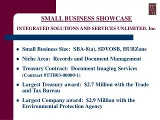SMALL BUSINESS SHOWCASE INTEGRATED SOLUTIONS AND SERVICES UNLIMITED, Inc.