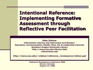 Intentional Reference: Implementing Formative Assessment through Reflective Peer Facilitation