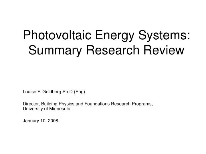 photovoltaic energy systems summary research review