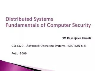 Distributed Systems Fundamentals of Computer Security