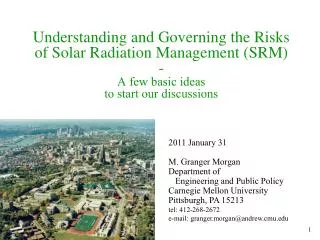 Understanding and Governing the Risks of Solar Radiation Management (SRM) - A few basic ideas to start our discussions