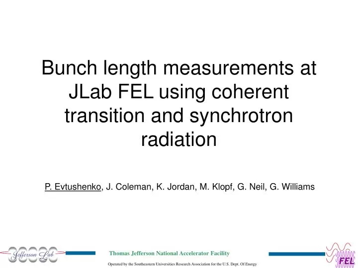 bunch length measurements at jlab fel using coherent transition and synchrotron radiation