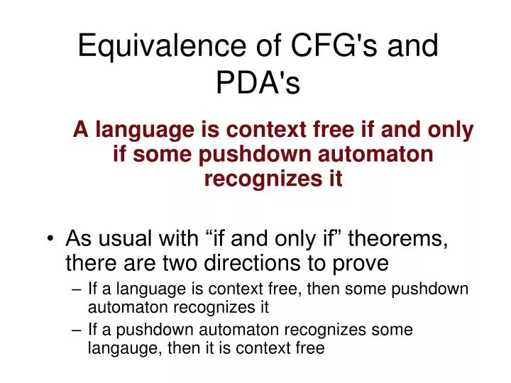 equivalence of cfg s and pda s