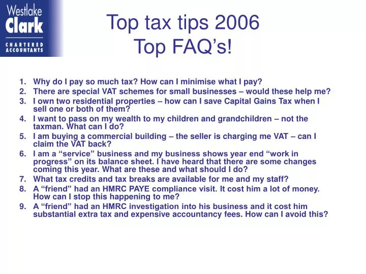 top tax tips 2006 top faq s