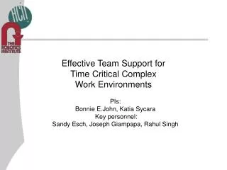 Effective Team Support for Time Critical Complex Work Environments