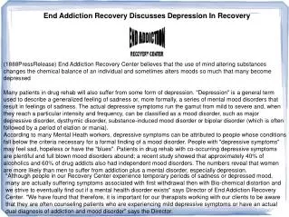 End Addiction Recovery Discusses Depression In Recovery