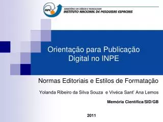 Orientação para Publicação Digital no INPE