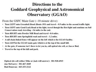 Directions to the Goddard Geophysical and Astronomical Observatory (GGAO)