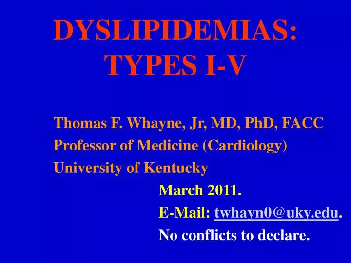 dyslipidemias types i v