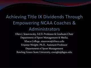 Achieving Title IX Dividends Through Empowering NCAA Coaches &amp; Administrators