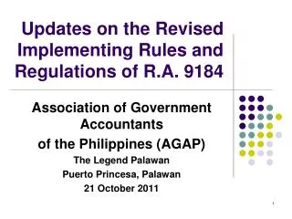 Updates on the Revised Implementing Rules and Regulations of R.A. 9184