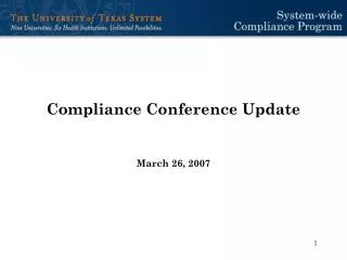 Compliance Conference Update March 26, 2007
